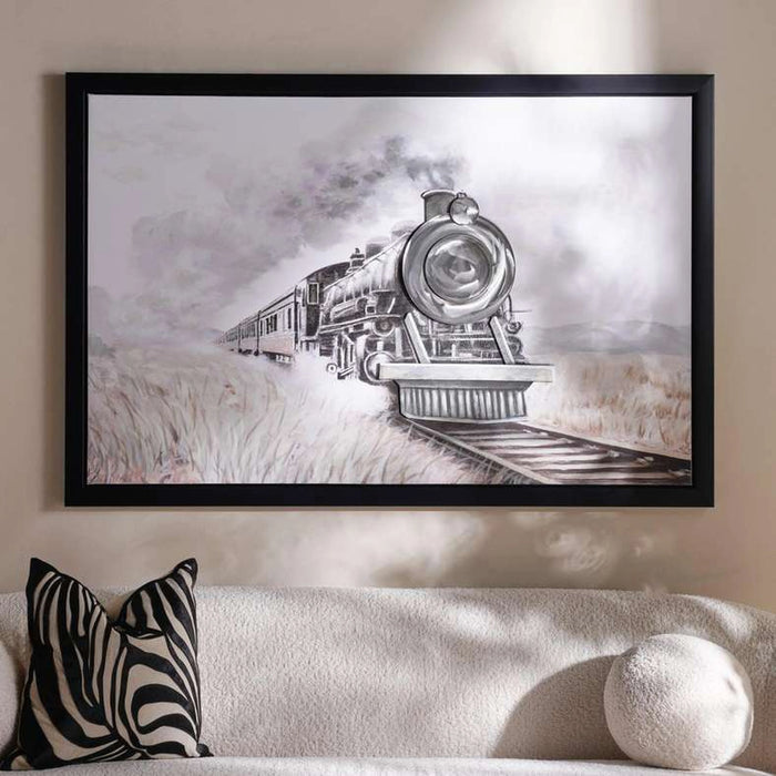 Steam Locomotive 3D Canvas Wall Art 150X100Cm - Grey