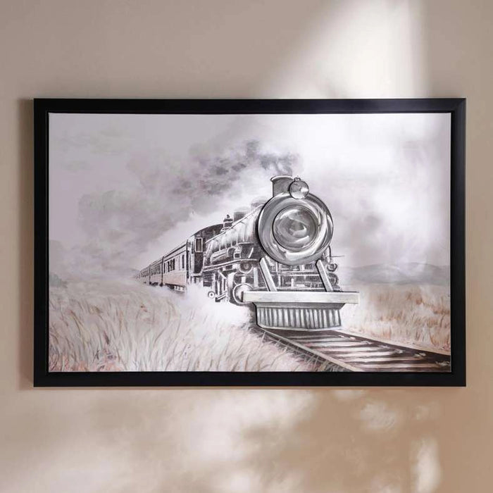 Steam Locomotive 3D Canvas Wall Art 150X100Cm - Grey