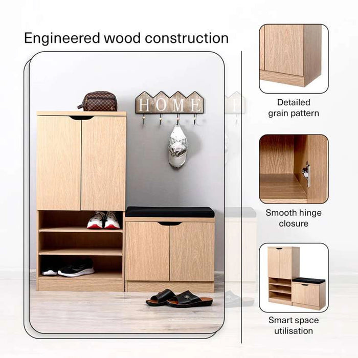 Stens Shoe Rack 24 Pairs With Bench - Natural
