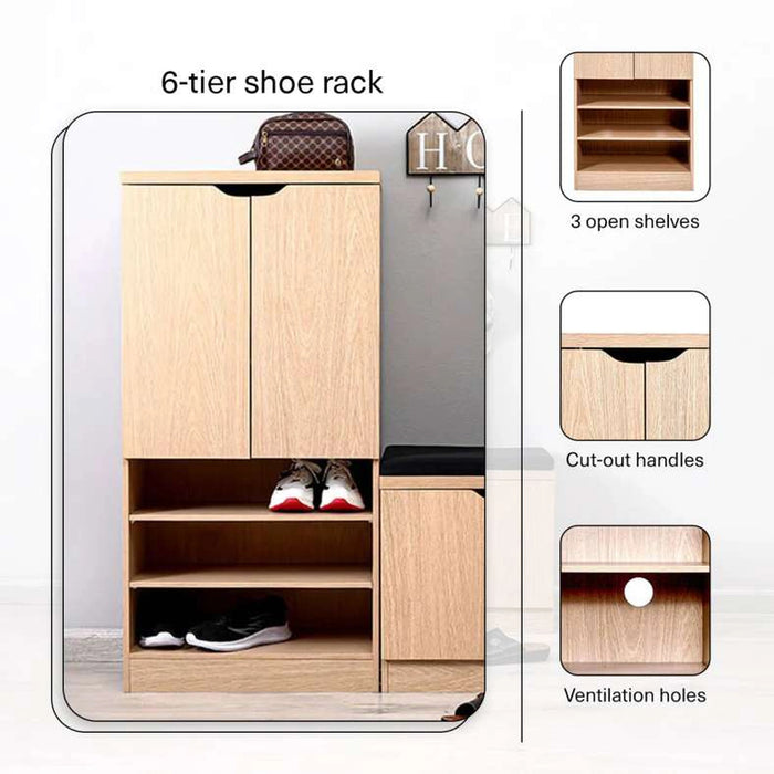 Stens Shoe Rack 24 Pairs With Bench - Natural