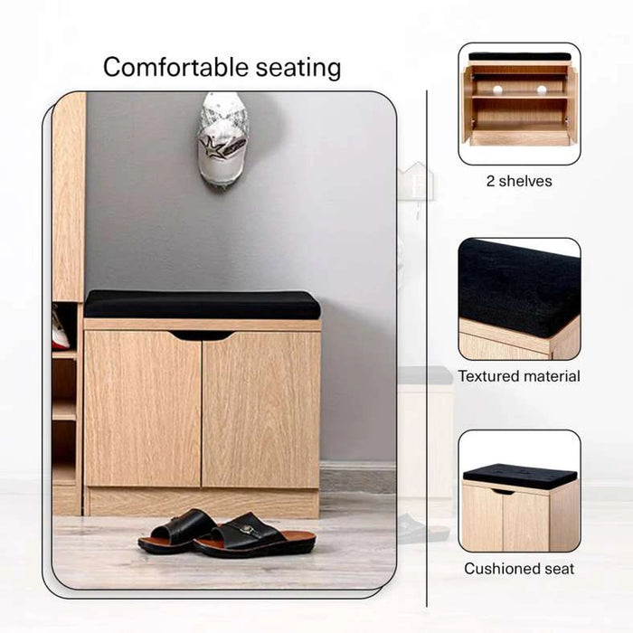 Stens Shoe Rack 24 Pairs With Bench - Natural