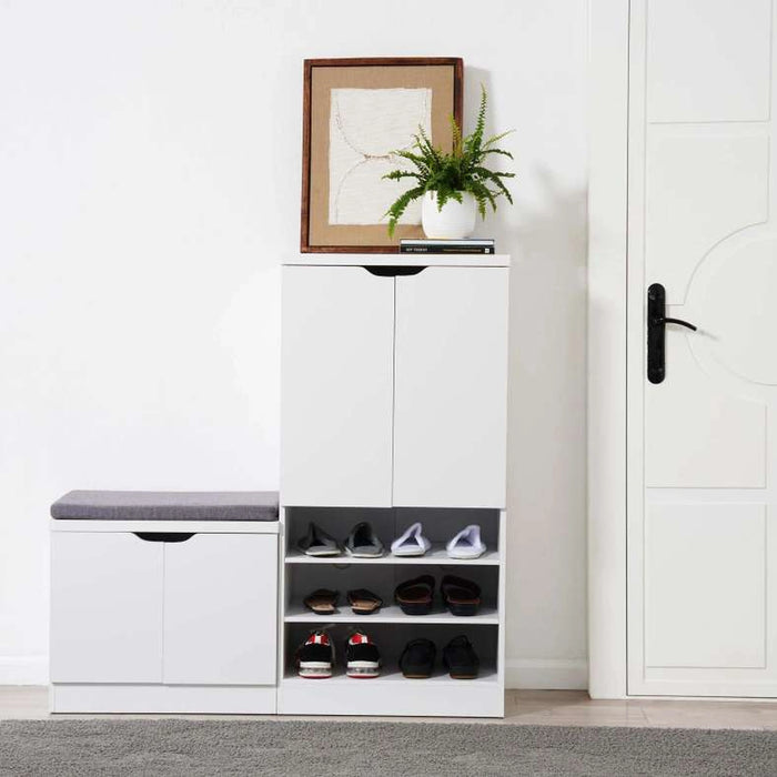 Stens Shoe Rack 24 Pairs With Bench - White