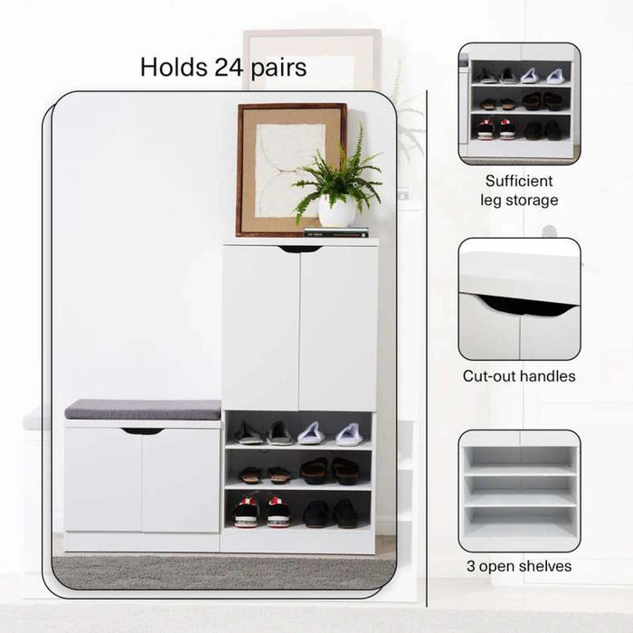 Stens Shoe Rack 24 Pairs With Bench - White