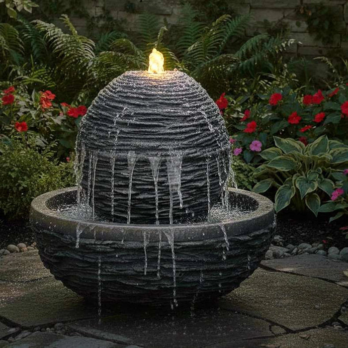 Sterling Grc Round Fountain With 10 Meter Wire And Stone Ball 43X43X39Cm - Dark Grey