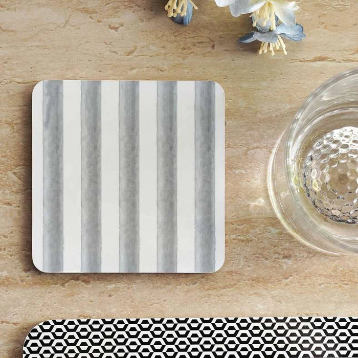 Stripe 4Piece Corkback Coaster Set 10X10Cm - Ivory