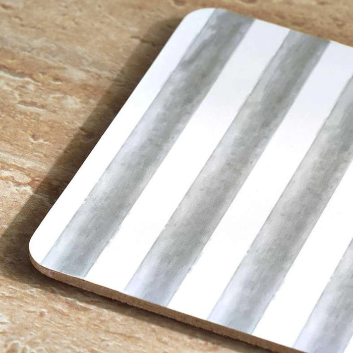 Stripe 4Piece Corkback Coaster Set 10X10Cm - Ivory
