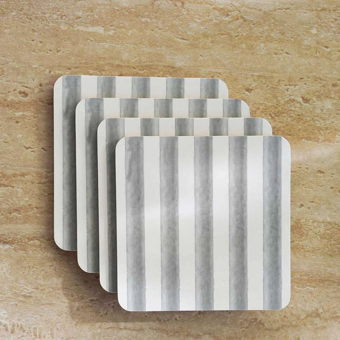 Stripe 4Piece Corkback Coaster Set 10X10Cm - Ivory