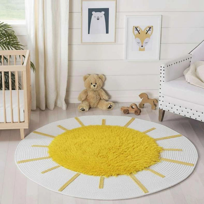 Sun Fun Tufted Long Staple Cotton Round Rug 100Cm R -Yellow