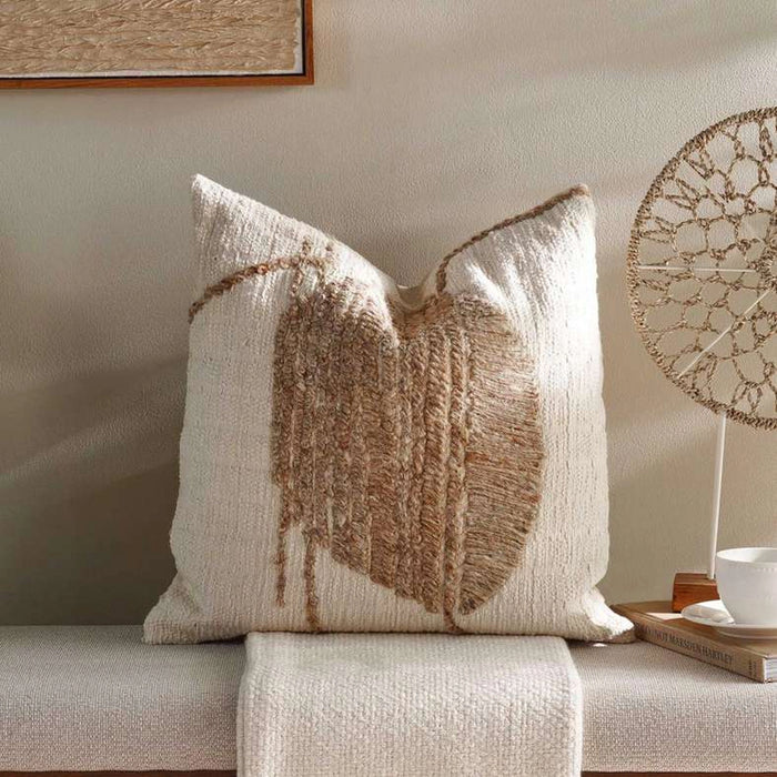 Sundown Wool Embroidered Down Alternative Filled Cushion 50X50Cm - Natural