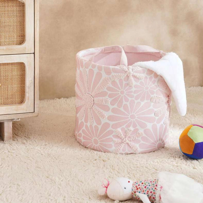 Sunflower Embellished Fabric Storage Basket 30X30X30 Cm- Blush