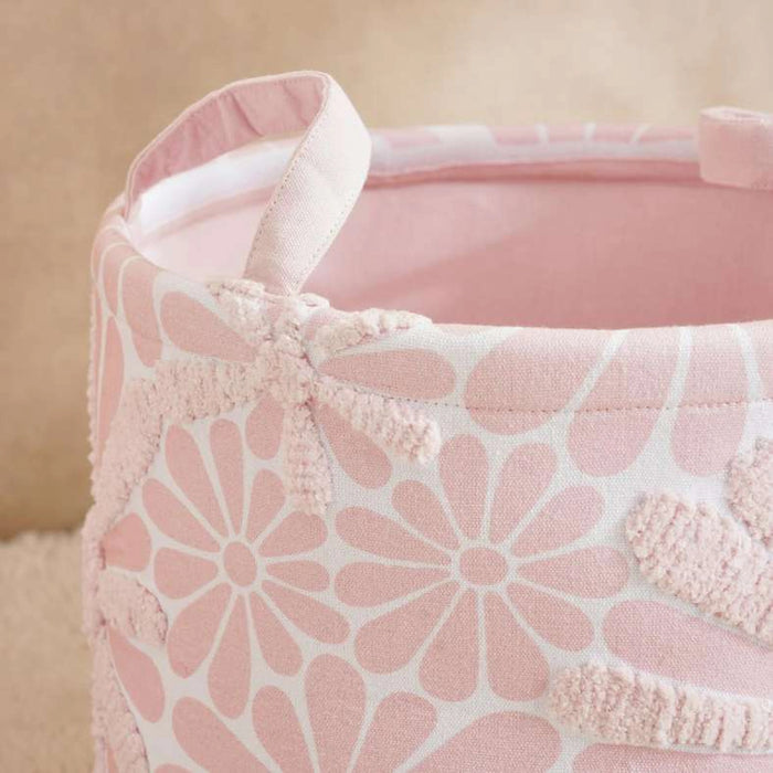 Sunflower Embellished Fabric Storage Basket 30X30X30 Cm- Blush
