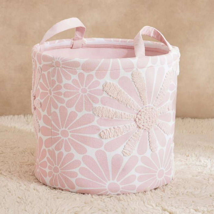 Sunflower Embellished Fabric Storage Basket 30X30X30 Cm- Blush