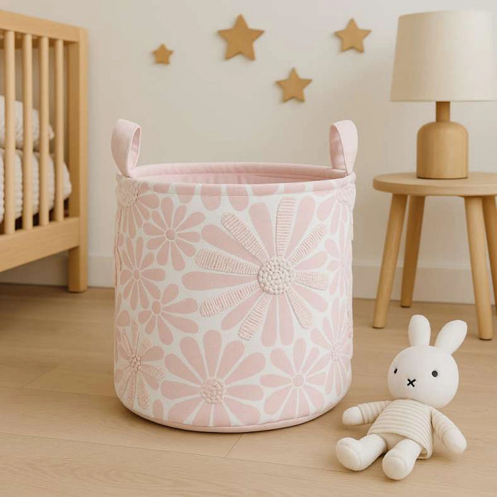 Sunflower Embellished Fabric Storage Basket 35X35X35 Cm- Blush