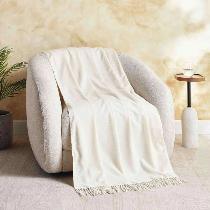 Super Soft Dobby Fringed Throw 130X170Cm - Ivory