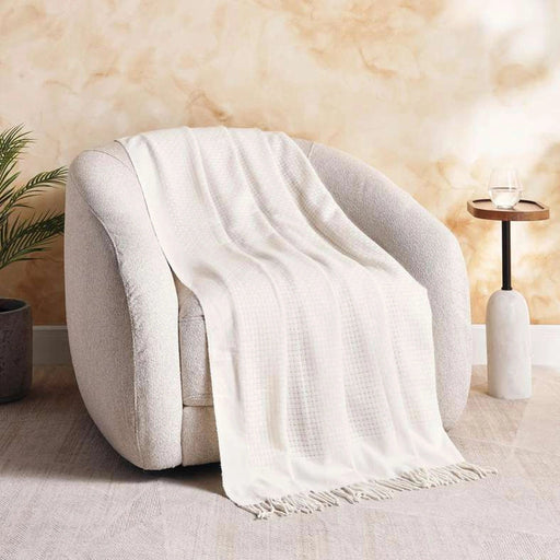 Super Soft Leno Border Fringed Throw 130X170Cm - Ivory PAN HOME