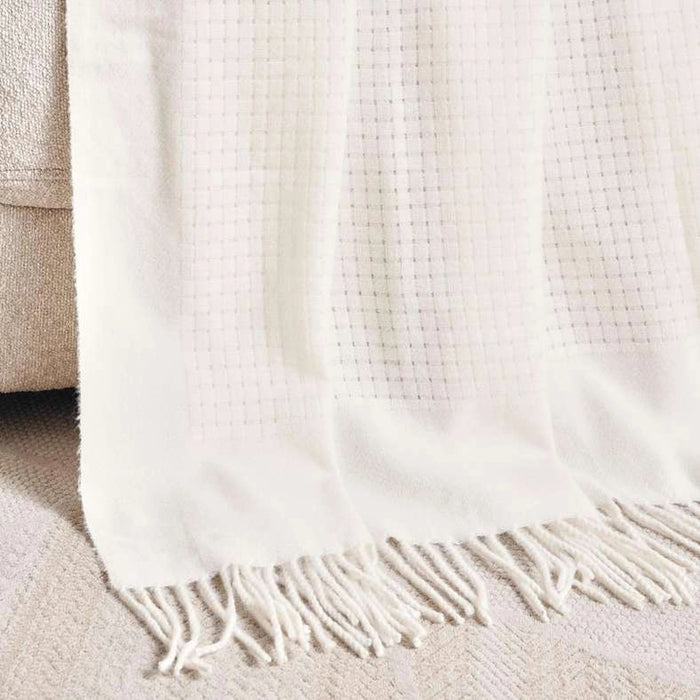 Super Soft Leno Border Fringed Throw 130X170Cm - Ivory