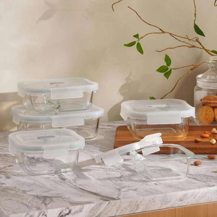 Superior Leakproof 2 Compartment Glass Rectangular Food Container 1.04L -Clear & Grey