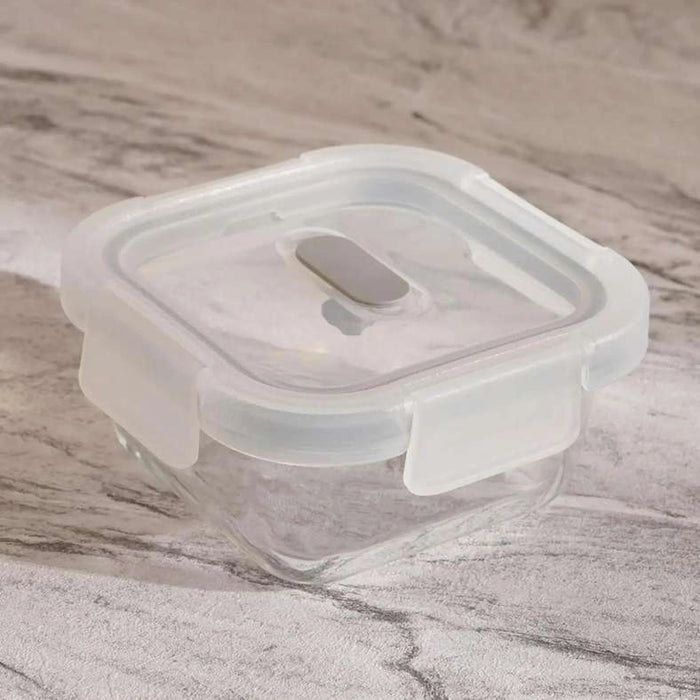 Superior Leakproof Glass Square Food Container 320Ml -Clear & Grey