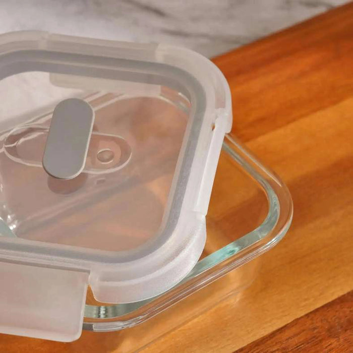 Superior Leakproof Glass Square Food Container 320Ml -Clear & Grey