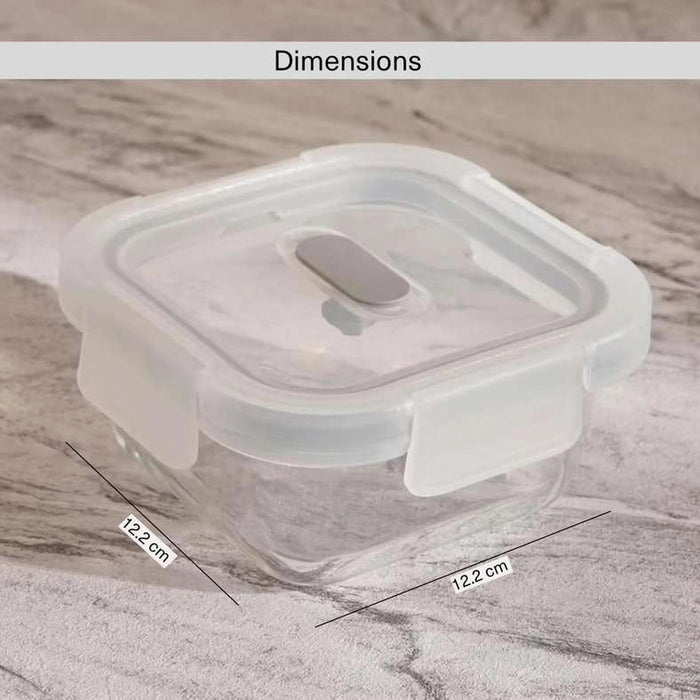 Superior Leakproof Glass Square Food Container 320Ml -Clear & Grey