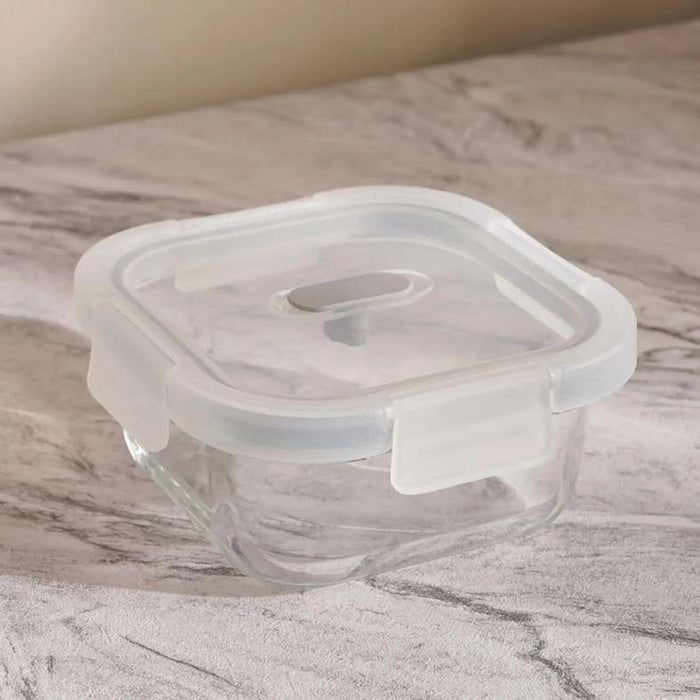 Superior Leakproof Glass Square Food Container 520Ml -Clear & Grey