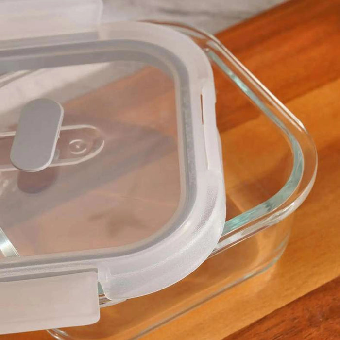 Superior Leakproof Glass Square Food Container 520Ml -Clear & Grey