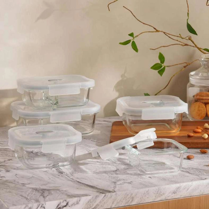 Superior Leakproof Glass Square Food Container 520Ml -Clear & Grey
