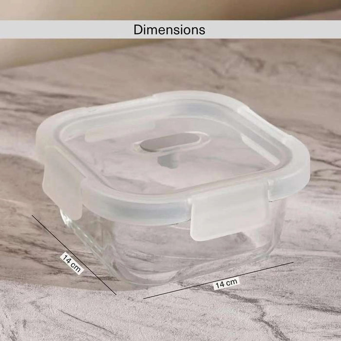 Superior Leakproof Glass Square Food Container 520Ml -Clear & Grey