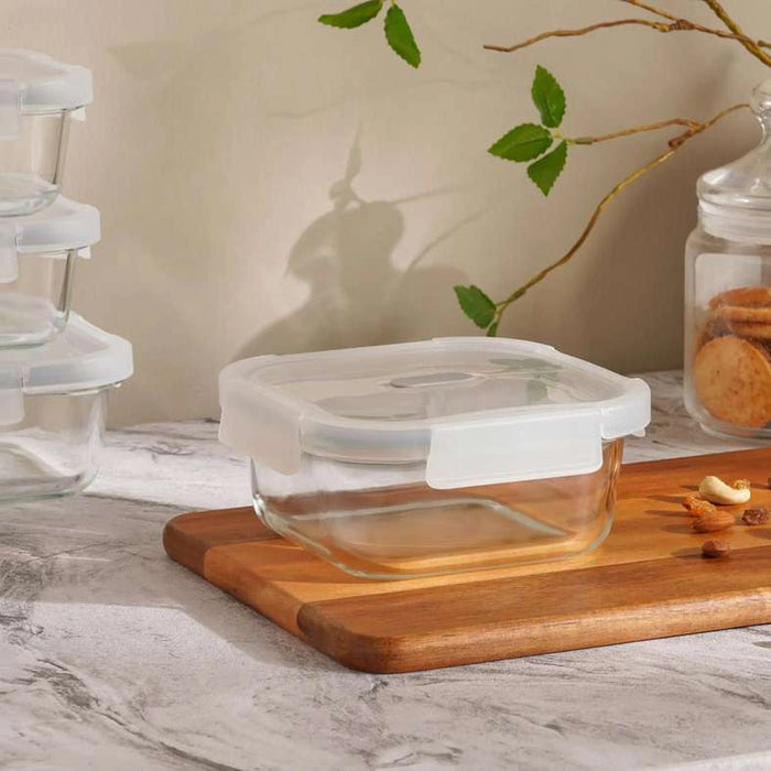 Superior Leakproof Glass Square Food Container 800Ml -Clear & Grey