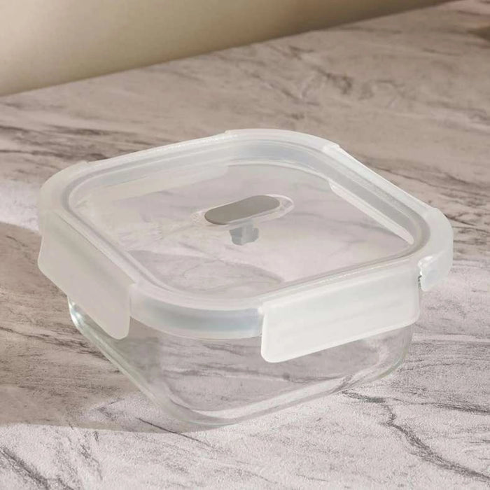 Superior Leakproof Glass Square Food Container 800Ml -Clear & Grey
