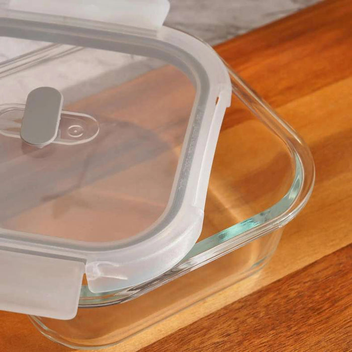 Superior Leakproof Glass Square Food Container 800Ml -Clear & Grey