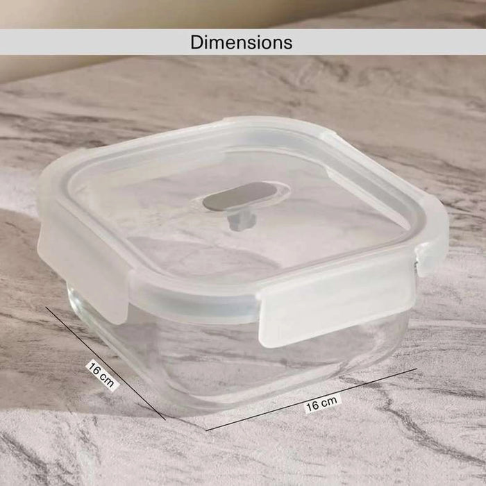 Superior Leakproof Glass Square Food Container 800Ml -Clear & Grey