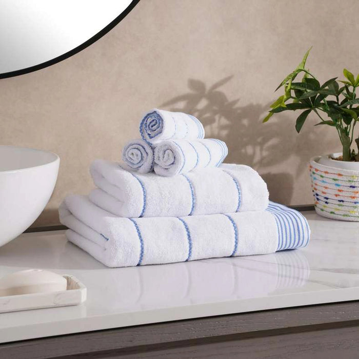 Supersoft Stripe Microcotton 550 Gsm 4-Piece Fingertip Towel 30X30 Cm-Blue