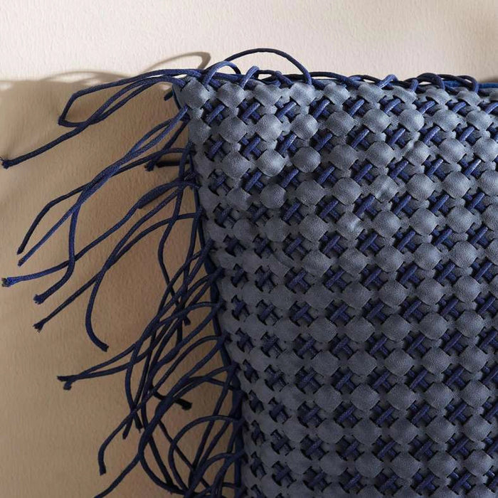 Symphony Pu Fringed Handmade Filled Cushion 50X50Cm - Blue