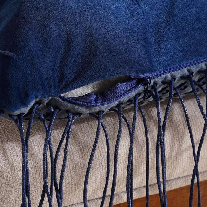 Symphony Pu Fringed Handmade Filled Cushion 50X50Cm - Blue
