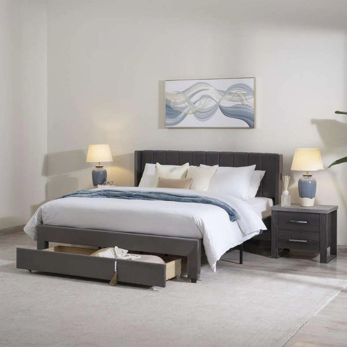 Syran Smart Queen Bed With 1 Drawer - Grey Pan Home
