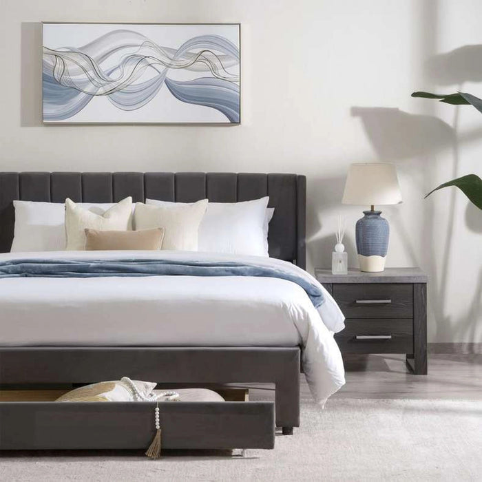 Syran Smart Queen Bed With 1 Drawer - Grey Pan Home