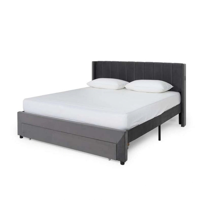 Syran Smart Queen Bed With 1 Drawer - Grey Pan Home