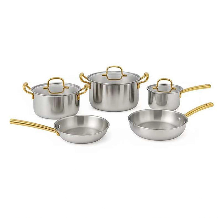 Syros Triply Stainless Steel 8-Piece Cookware Set -Chrome & Gold