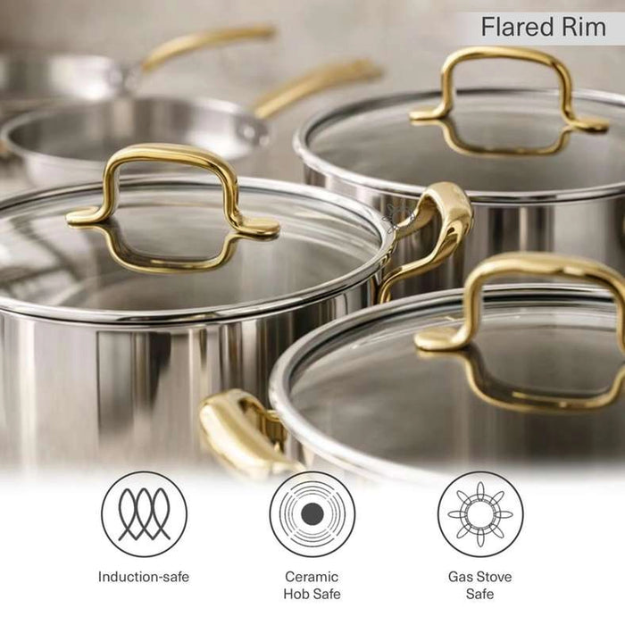 Syros Triply Stainless Steel 8-Piece Cookware Set -Chrome & Gold