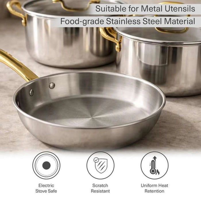 Syros Triply Stainless Steel 8-Piece Cookware Set -Chrome & Gold