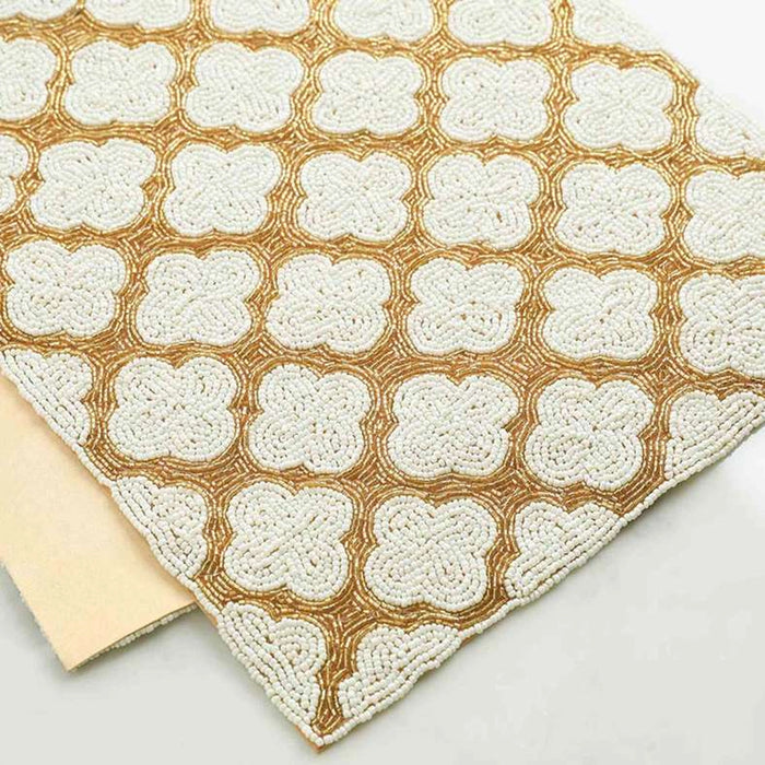 Tabriz Beaded Table Runner 33X91Cm-Ivory Gold