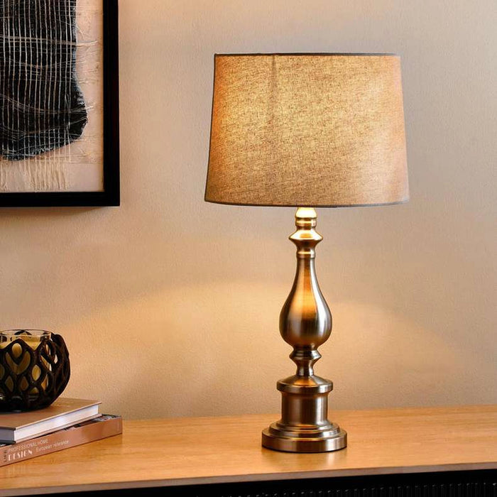 Tamonte E27 Metal Table Lamp Dia 28X55Cm - Satin Nickel