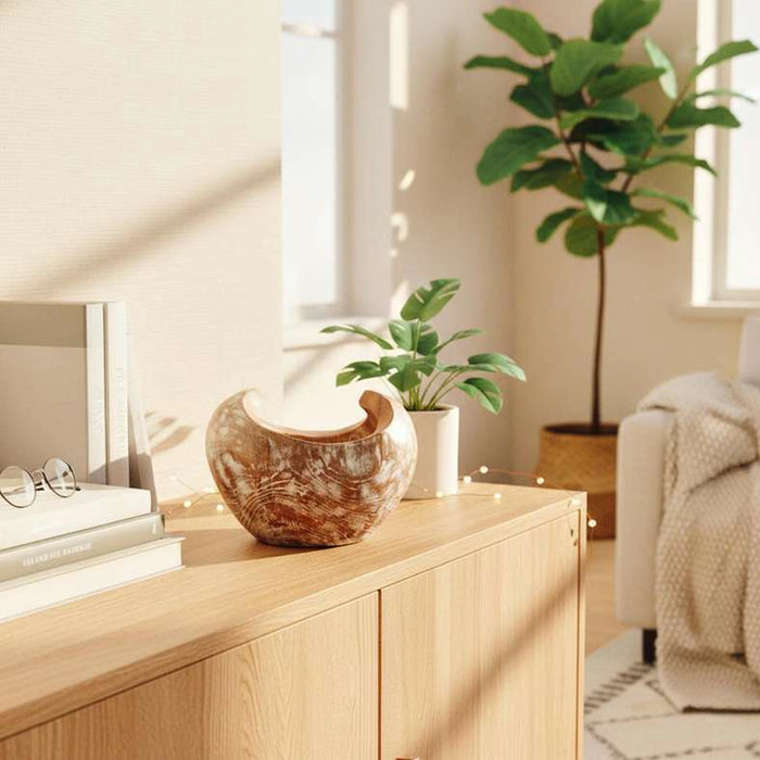 Tanah Teak Wood & Resin Decor Bowl 30X30X23Cm - White Wash
