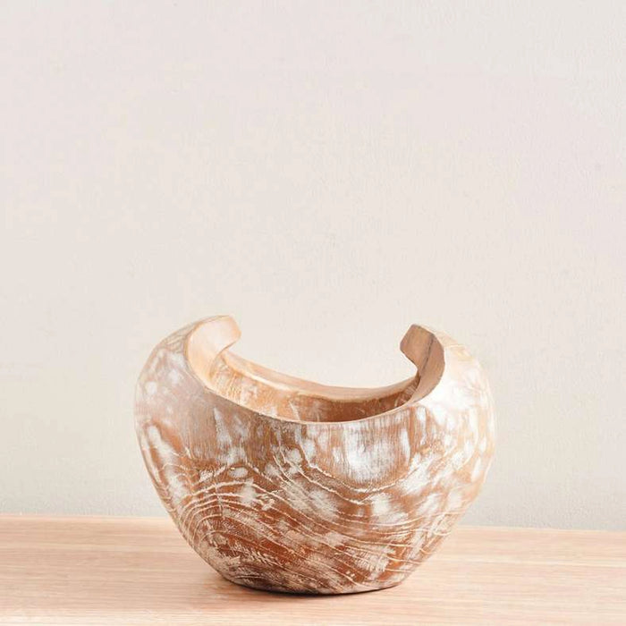 Tanah Teak Wood & Resin Decor Bowl 30X30X23Cm - White Wash