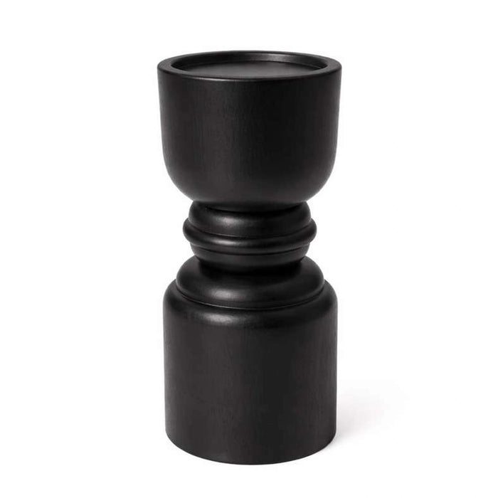 Tanga Wood Dumble Pillar Candle Holder 9.52X9.52X23.49Cm - Black
