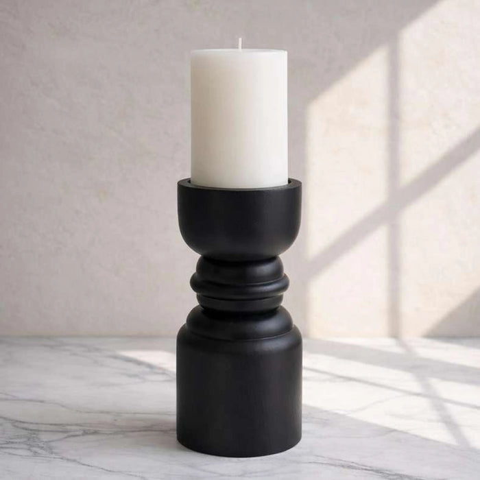 Tanga Wood Dumble Pillar Candle Holder 9.52X9.52X27.94Cm - Black