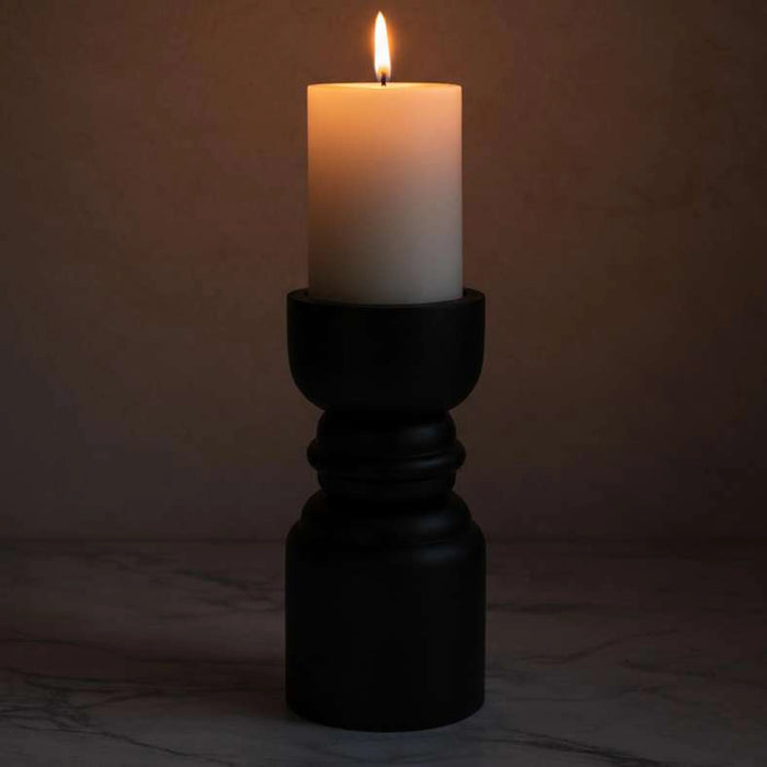 Tanga Wood Dumble Pillar Candle Holder 9.52X9.52X27.94Cm - Black