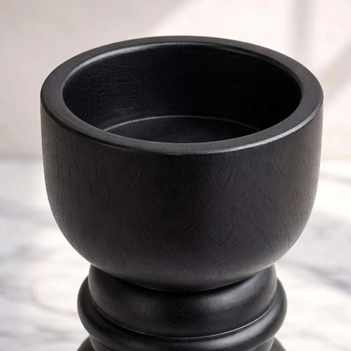 Tanga Wood Dumble Pillar Candle Holder 9.52X9.52X27.94Cm - Black