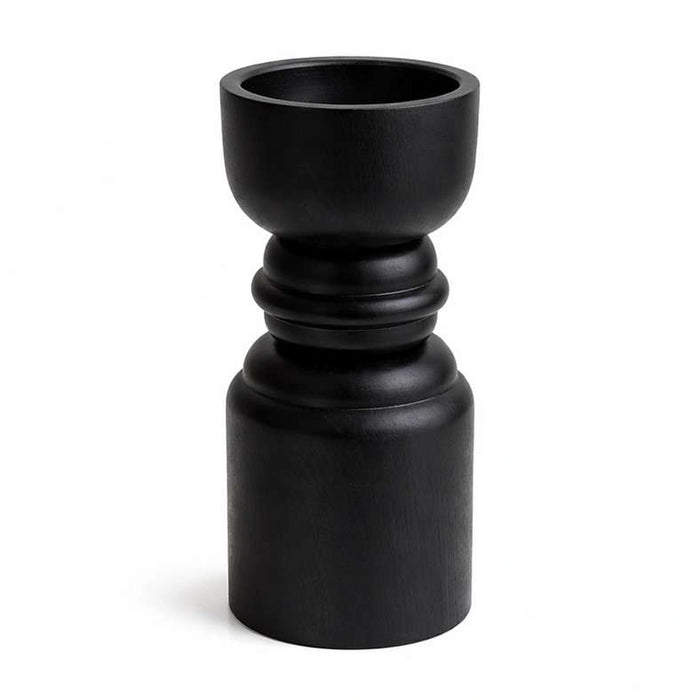 Tanga Wood Dumble Pillar Candle Holder 9.52X9.52X27.94Cm - Black